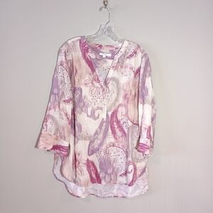 Chico's No Iron Multi Paisley Linen Tunic in FRENCH BLUSH Size 3 US 16